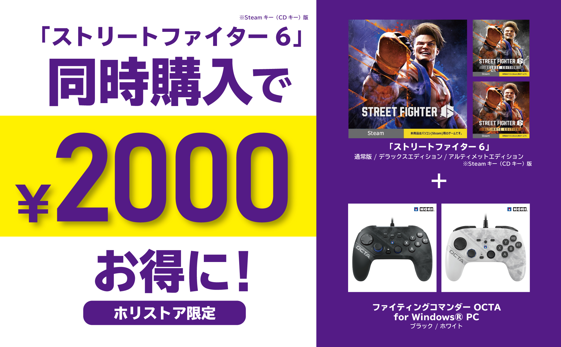 ホリストアで「ストリートファイター6」と  ファイティングコマンダー OCTA for Windows® PCで、2000円お得なセット登場！